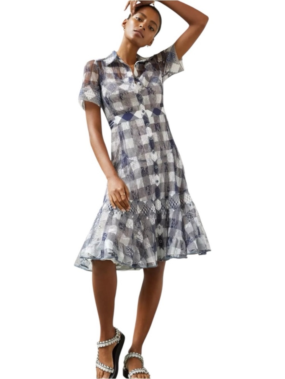 Byron Lars Plaid Button-Front Midi Dress NWT